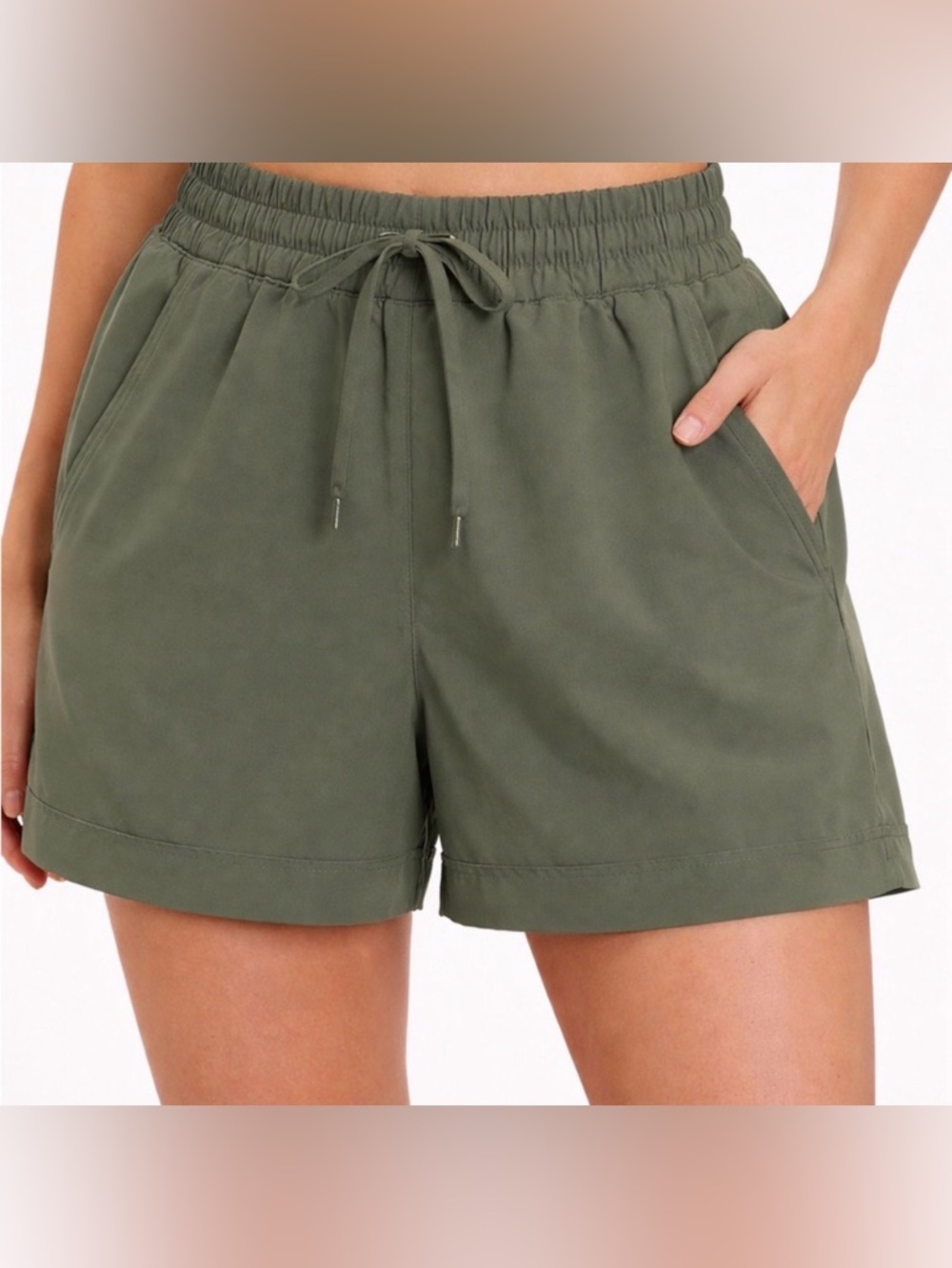 Mondetta Olive Green Elastic Waist Drawstring Shorts Women’s Size S(A274)✨